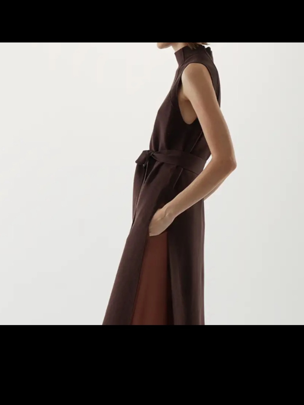 COS Sleeveless Dark Brown Belted Midi Dress